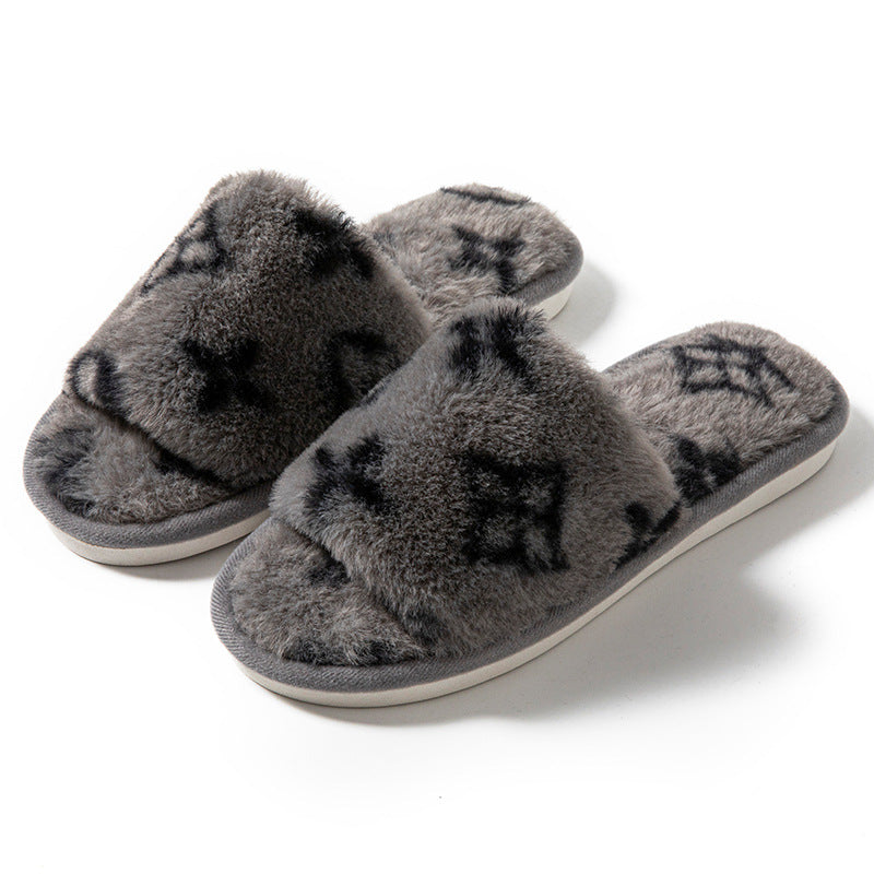Women's Floral Faux Fur Slippers – Soft Open-Toe Comfort