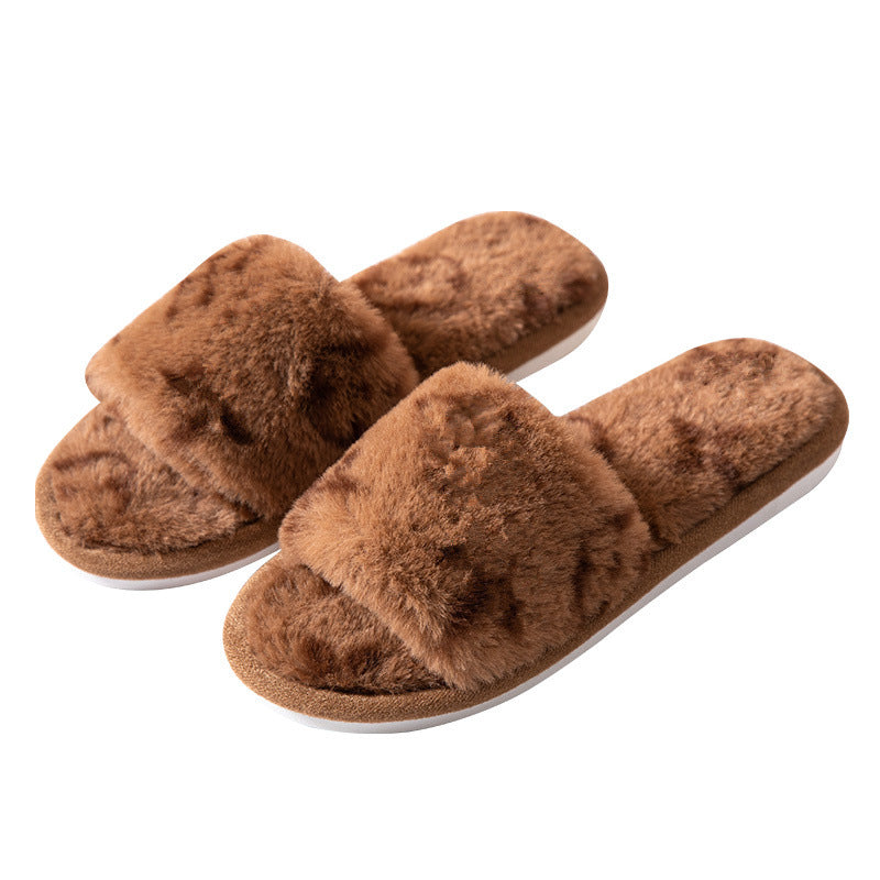 Women's Floral Faux Fur Slippers – Soft Open-Toe Comfort