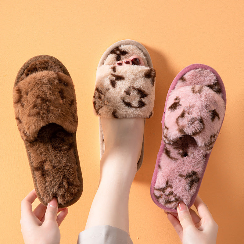 Women's Floral Faux Fur Slippers – Soft Open-Toe Comfort