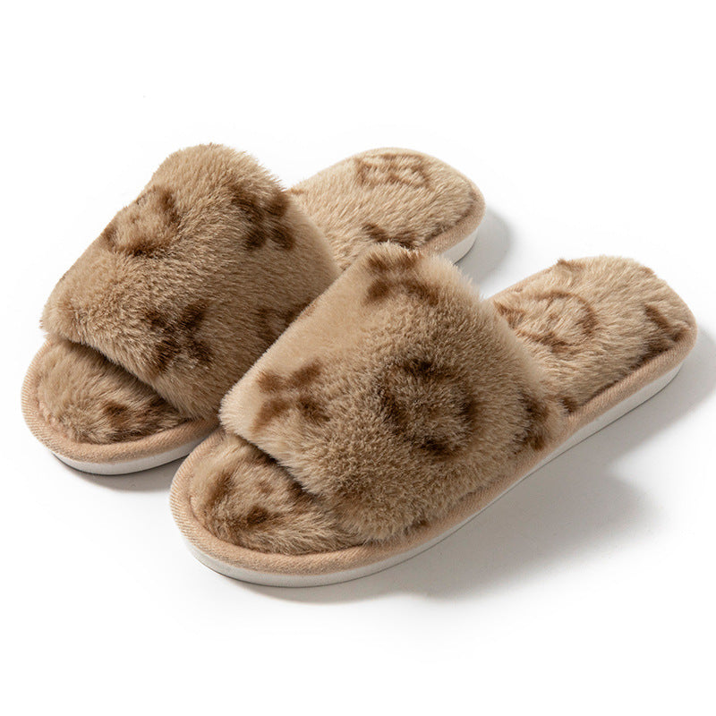 Women's Floral Faux Fur Slippers – Soft Open-Toe Comfort