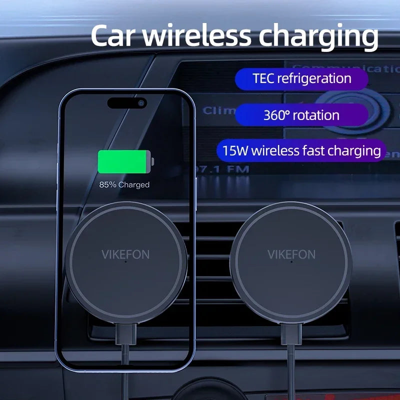Magnetic Car Vent Wireless Charger for iPhone 12–16 – 360° Mount