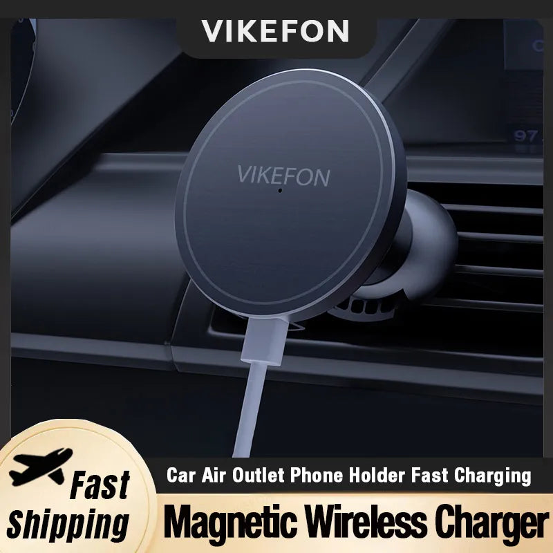 Magnetic Car Vent Wireless Charger for iPhone 12–16 – 360° Mount