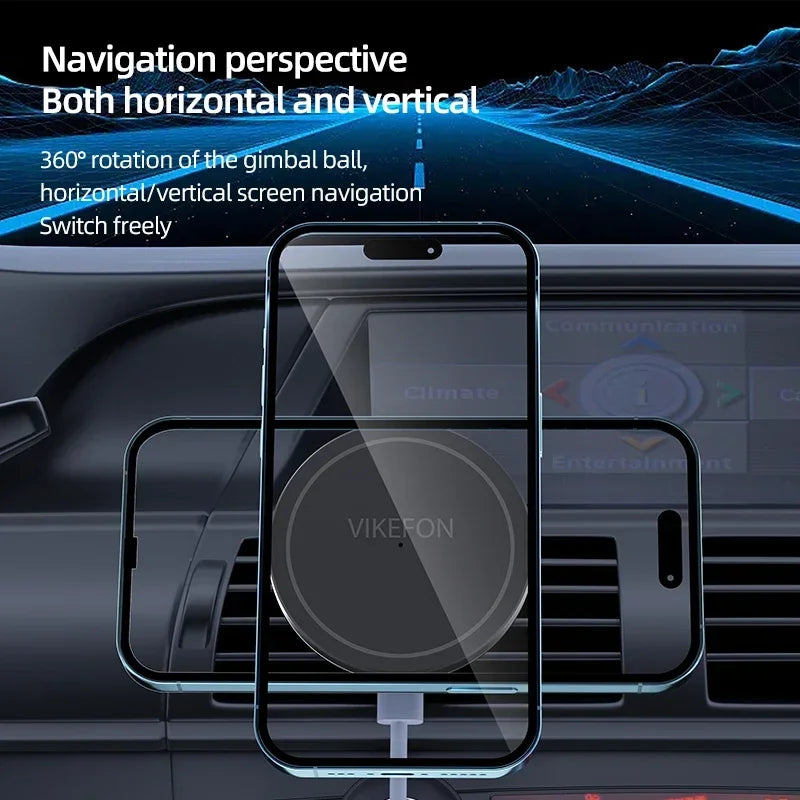 Magnetic Car Vent Wireless Charger for iPhone 12–16 – 360° Mount